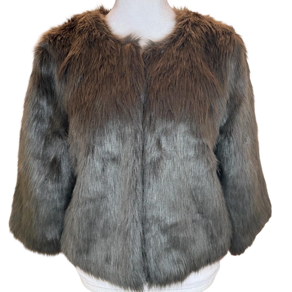 New!Forever 21 Fur Cropped Jacket W/3/4 Length Sleeves Party Ready Gray Small